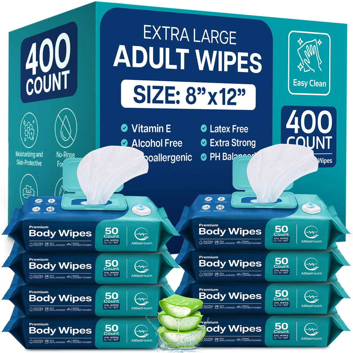 Body Wipes for Adults Bathing No Rinse - (400 Ct) - Adult Wipes for Elderly