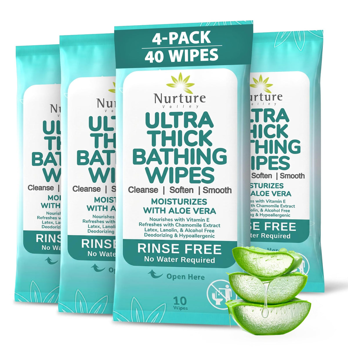 Nurture XL Ultra Thick Body Wipes for Adults with Aloe No Rinse - 120 Pack