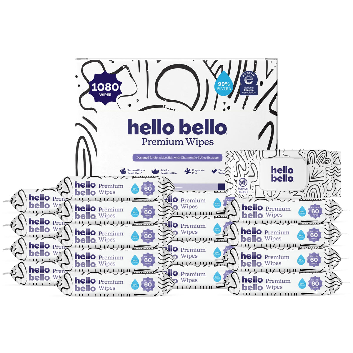 Hello Bello Premium Baby Wipes (Simply Sage) Fragrance-Free 12pk = 720ct
