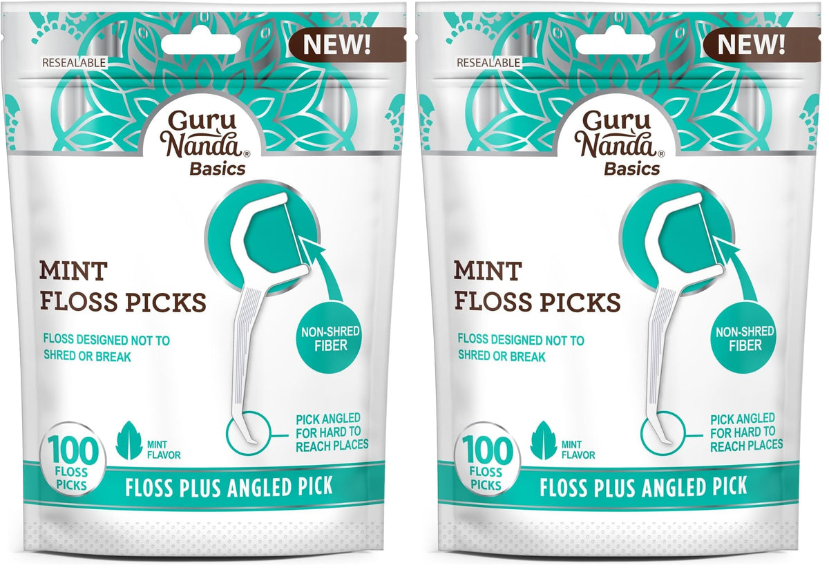 GuruNanda Fresh Dental Floss Picks with Angled Toothpick, Cocomint, 60 ct