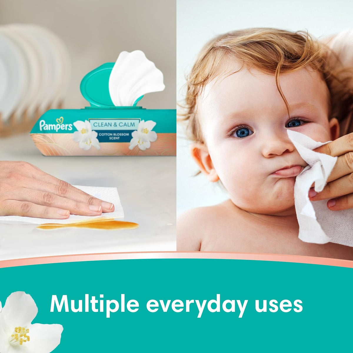Pampers Wipes, Clean & Calm, Cotton Blossom Scent, 336 Wipes Total (6X Pop-Top Packs)