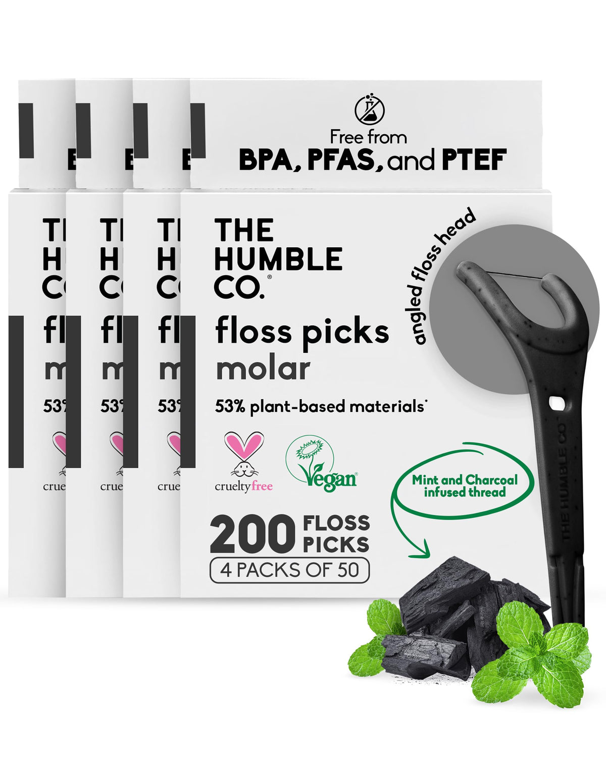 The Humble Co. Dental Floss Picks, Double Thread, Mint (200 Count)