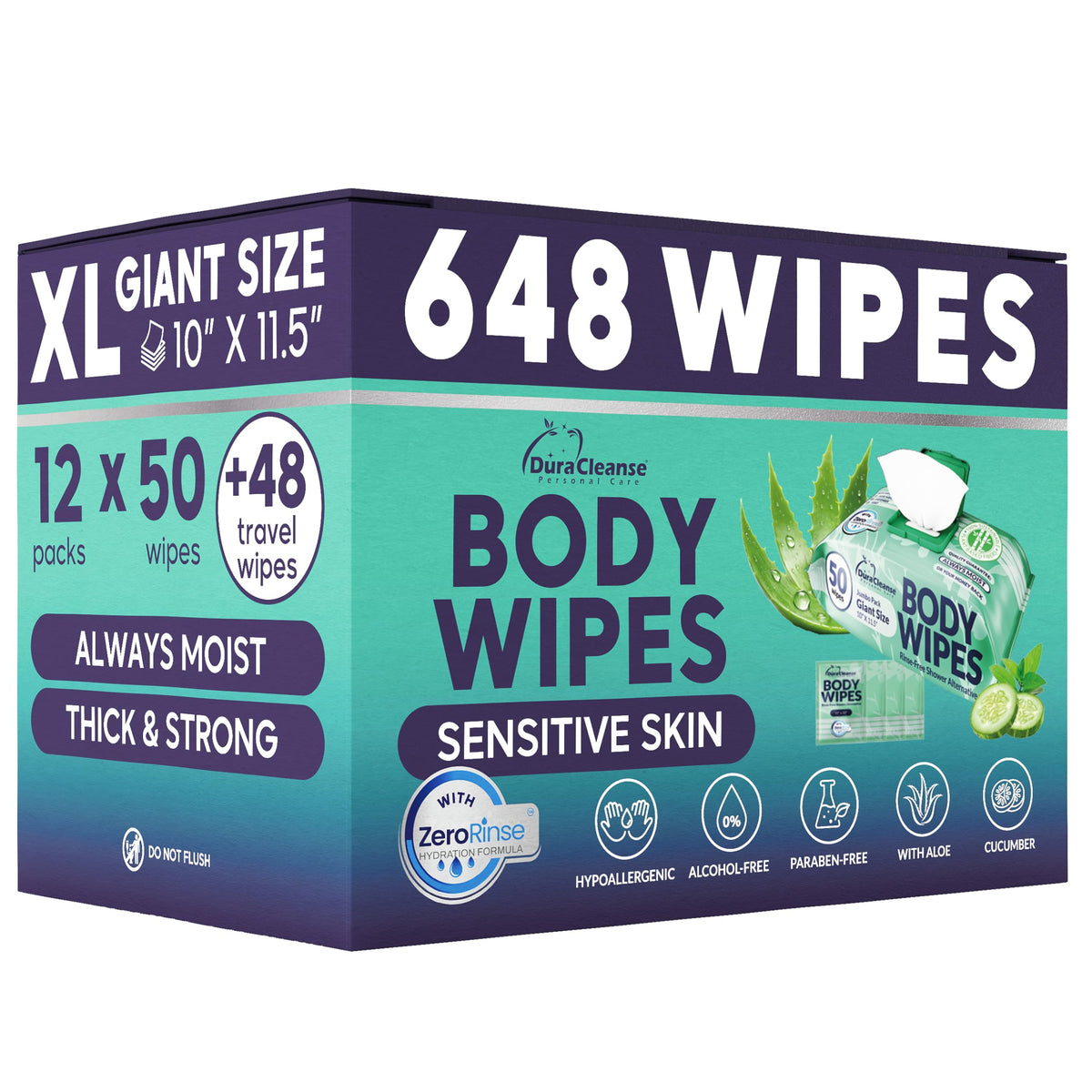 Body Wipes for Women - Gentle - No Rinse Bathing Wipes - 50 Ct + 4 Travel