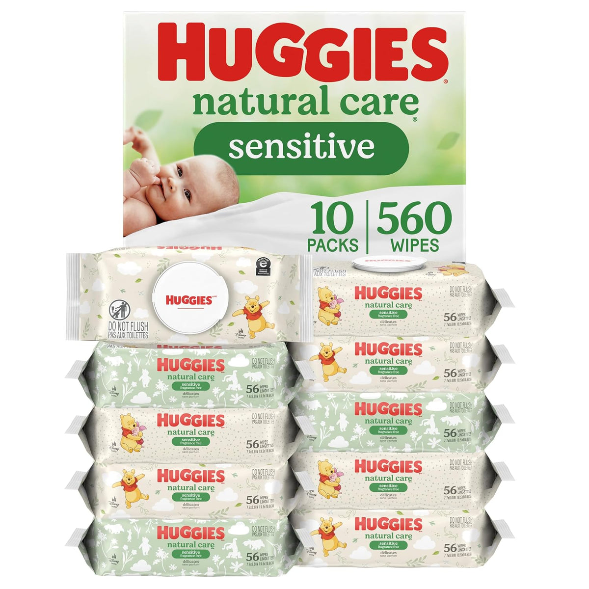 Huggies Natural Care Sensitive Baby Wipes, Unscented, 10 Packs, 560 Wipes