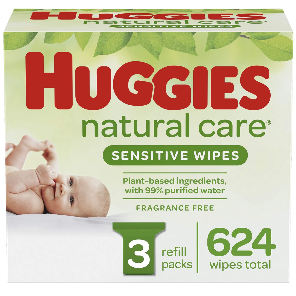 Huggies Natural Care Sensitive Baby Wipes, Unscented, Hypoallergenic, 99% Purified Water, 12 Flip-Top Packs (768 Wipes Total), Packaging May Vary