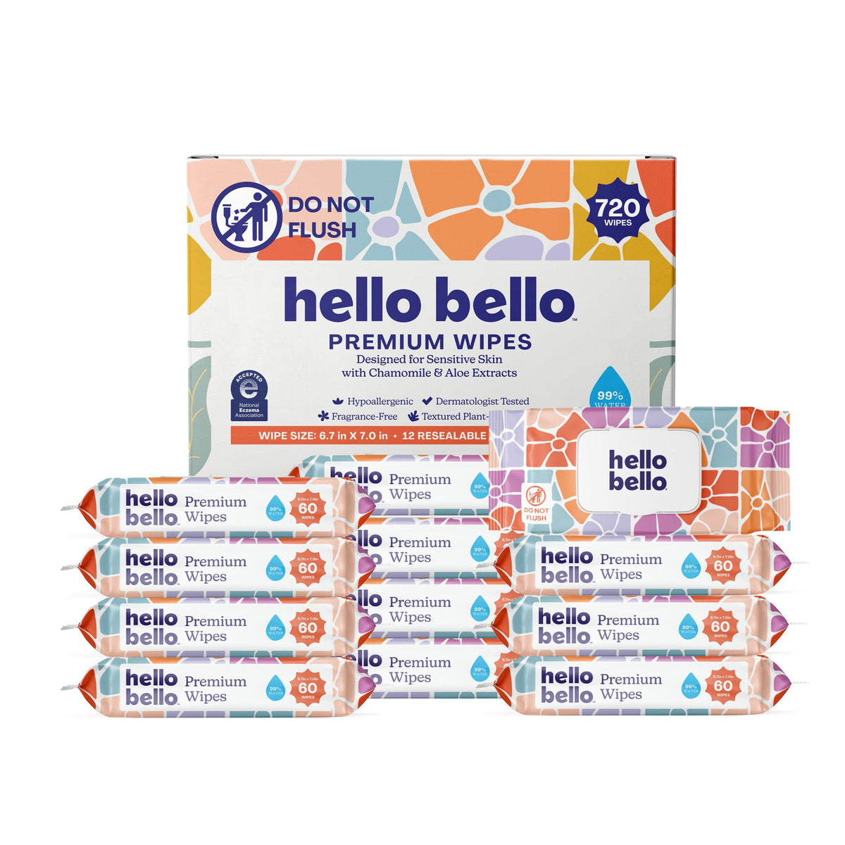 Hello Bello Premium Baby Wipes (Simply Sage) Fragrance-Free 12pk = 720ct