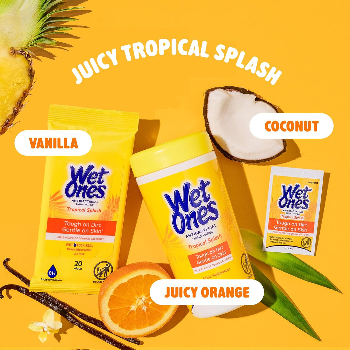 Wet Ones Antibacterial Hand Wipes, Tropical Splash, 20 ct (10 Pack)