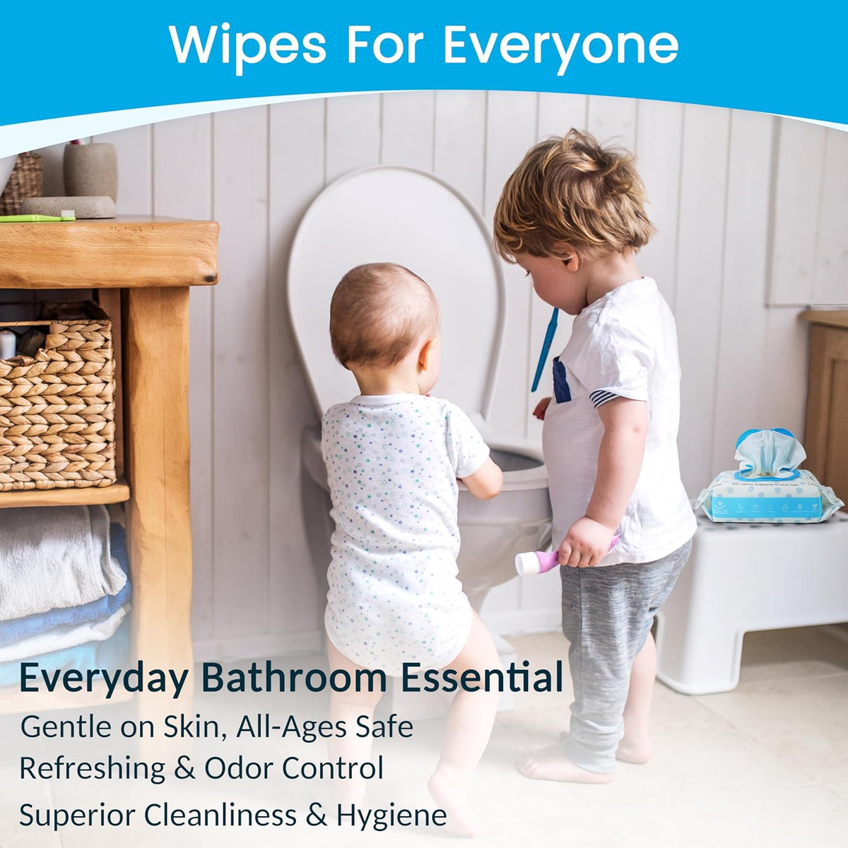 WONDERFUL Flushable Butt Wipes, Unscented 100% Plant-Based Wet Wipes for Adults & Kids, Sewer & Septic Safe, Gentle & Soft, Wipes Flushable Pack for Bathroom & Travel, 6-Pack (360 Count)
