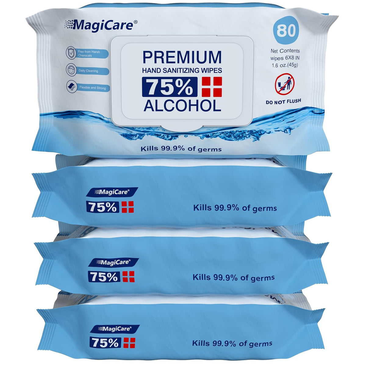 MagiCare 75% Large Alcohol Wipes (4-80ct pks, 320ct), Hand Sanitizer Wipes