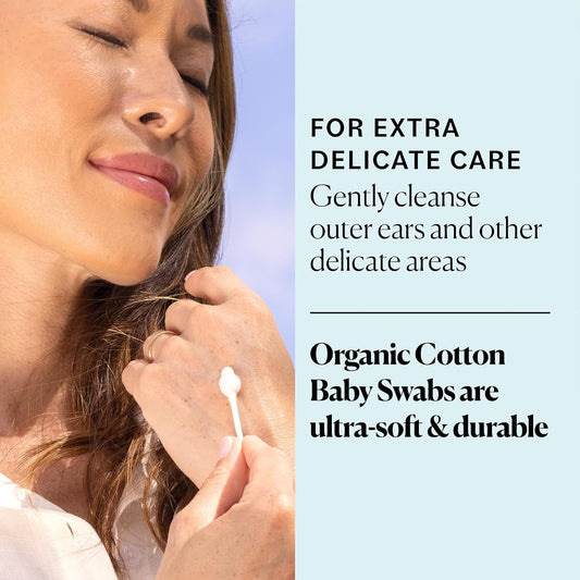 Sky Organics Organic Baby Cotton Swabs 180ct, Baby Safe Tips, Chlorine-Free