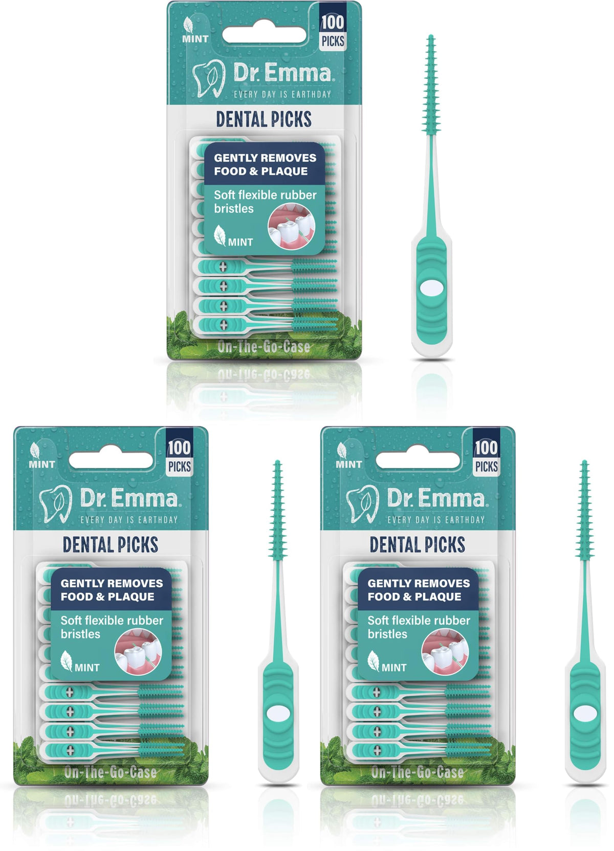 Dr. Emma Soft Rubberized Dental Picks Mint Brush Picks, 100 Count (1 Packs, Mint)