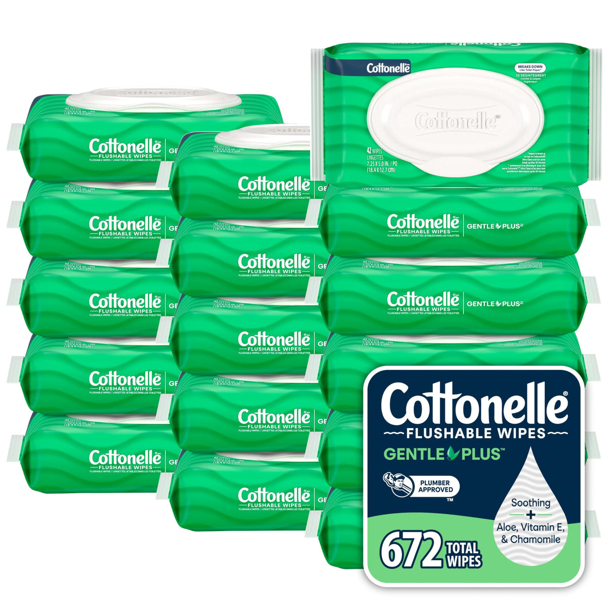 Cottonelle Fragrance Free Flushable Wipes, 8 Packs, 42 Wipes per Pack