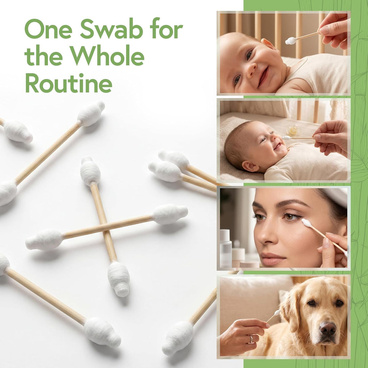 Jenvita 100% Bamboo Cotton Swabs for Ears, 200 Pack, Double-Tipped