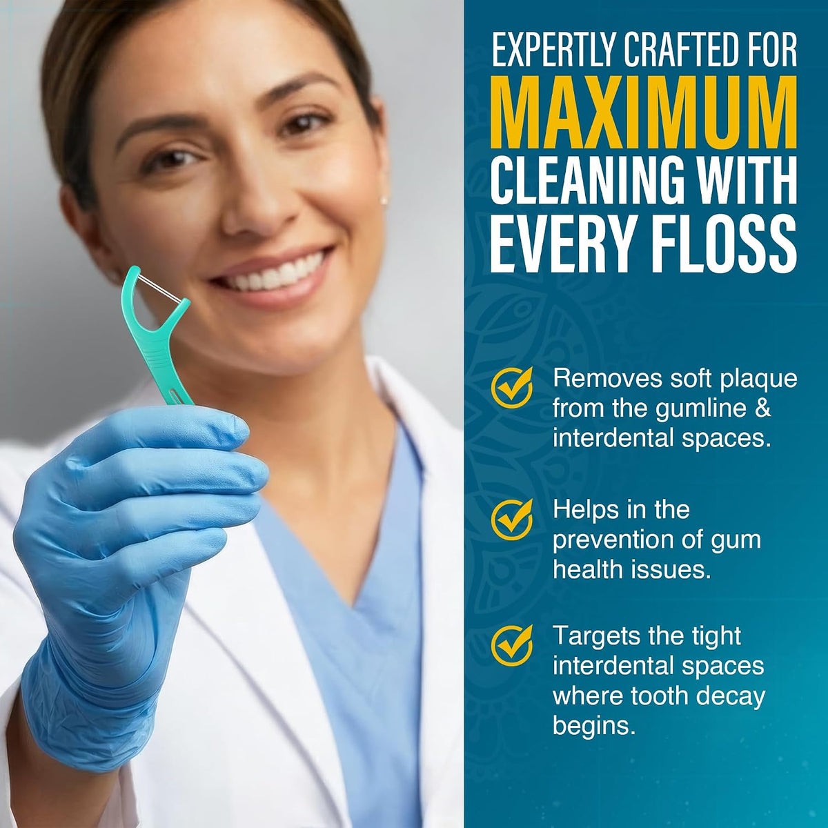 GuruNanda Dual Slickers Floss Picks - Double Threaded Dyneema Dental Floss with Foldable Toothpick for Effective Plaque Removal - Unflavored- 150 Ct