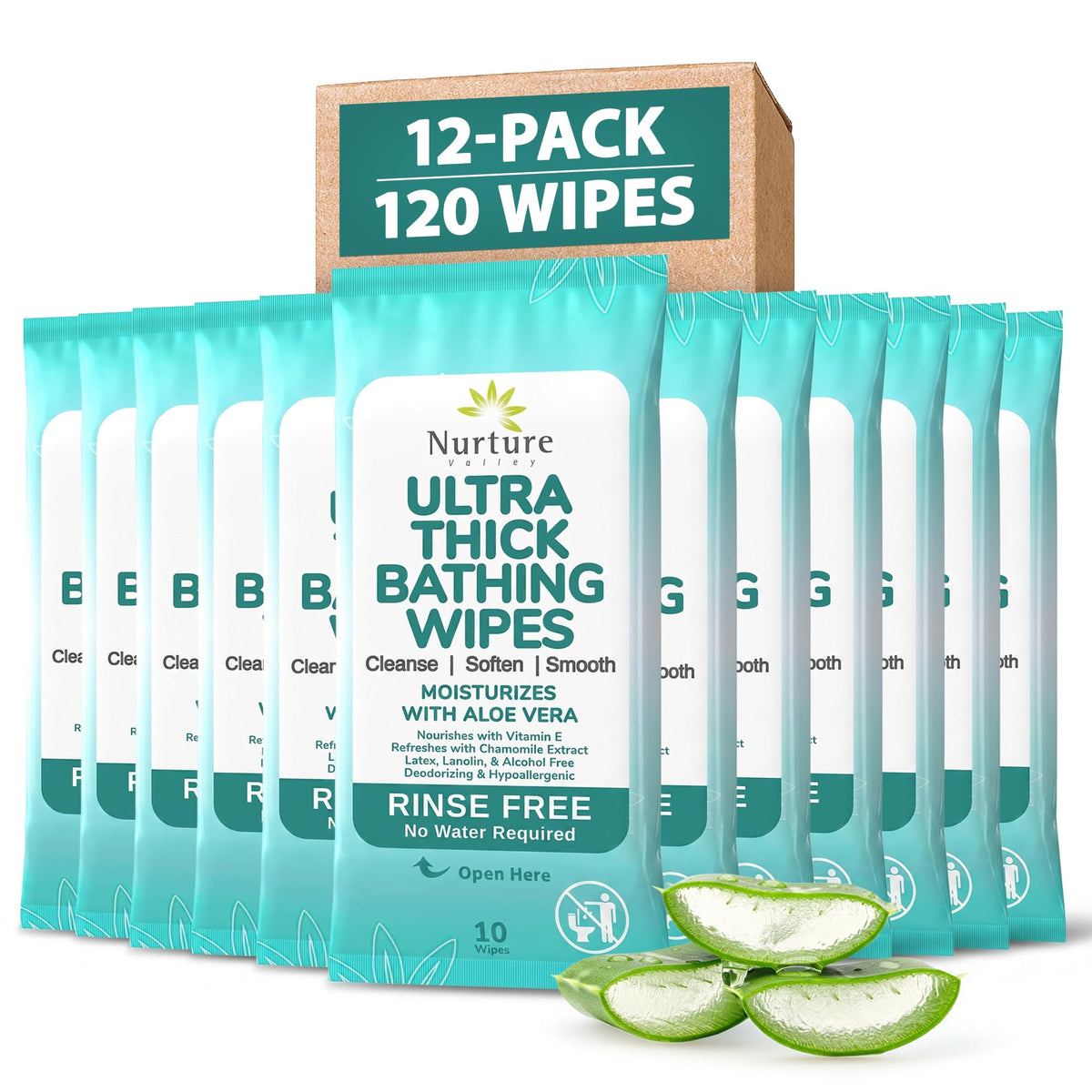 Nurture XL Ultra Thick Body Wipes for Adults with Aloe No Rinse - 120 Pack