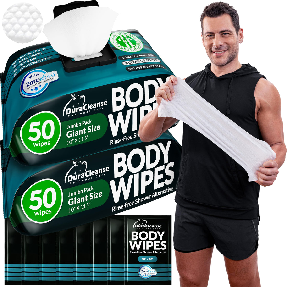 Body Wipes for Women - Gentle - No Rinse Bathing Wipes - 50 Ct + 4 Travel