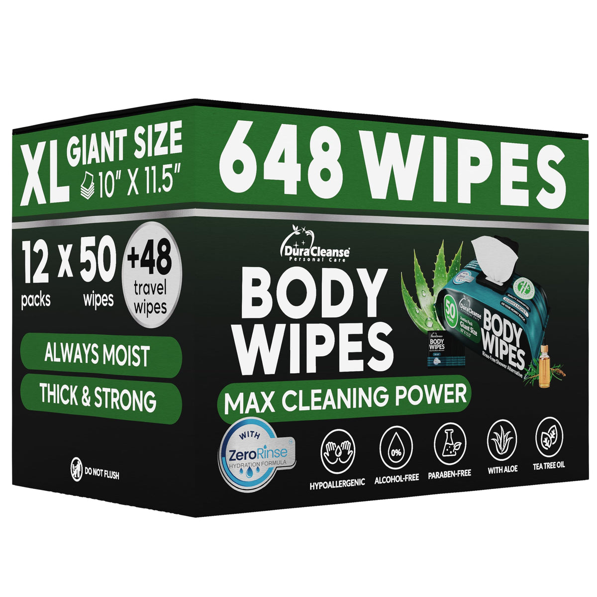 Body Wipes for Women - Gentle - No Rinse Bathing Wipes - 50 Ct + 4 Travel