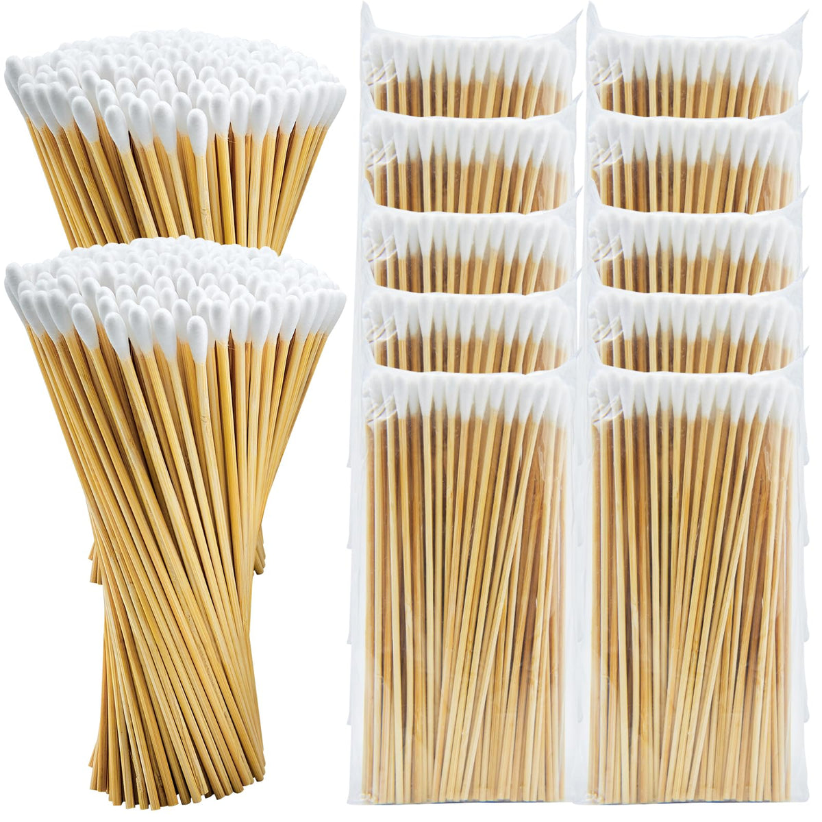 500/1000 Count 6'' Long Round/Pointed Cotton Swabs Durable Stem