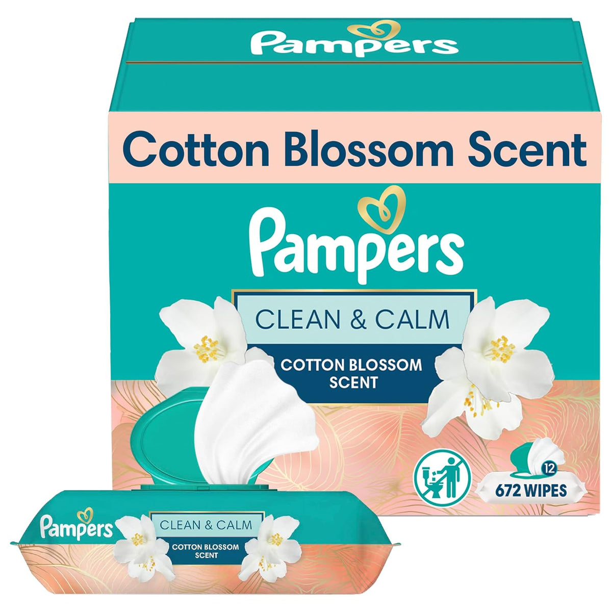 Pampers Wipes, Clean & Calm, Cotton Blossom Scent, 672 Wipes Total (12X Pop-Top Packs)