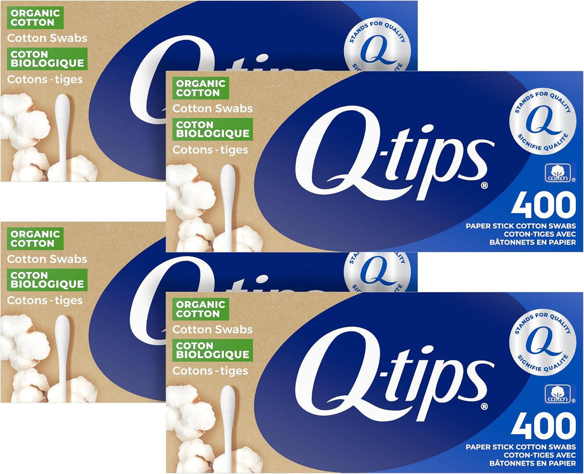 Q-tips Cotton Swabs Organic Swab Ultimate Home and Beauty Tool Made from Organic Cotton, 400 Count (4 Pack) 1600 total swabs