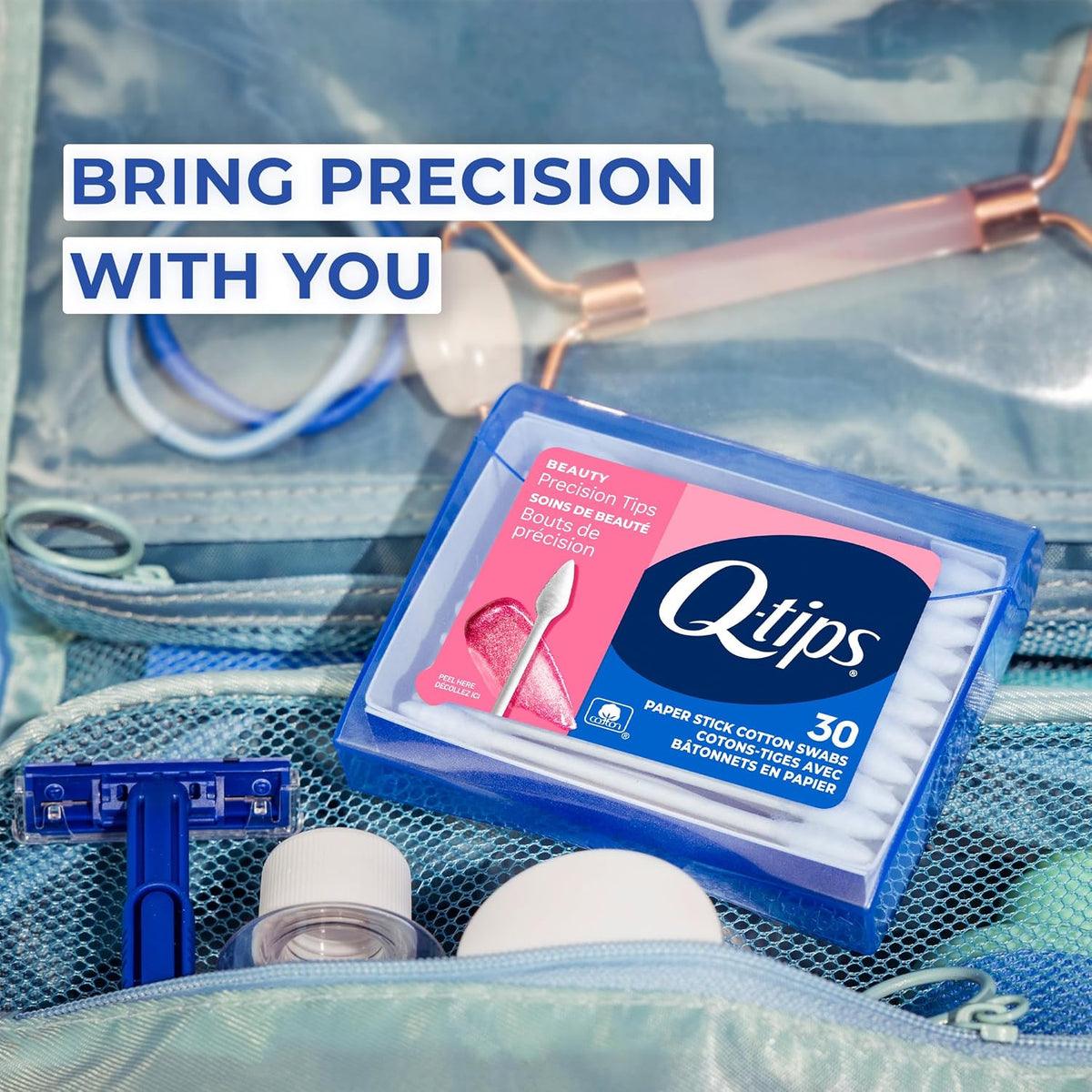 Q-Tips Cotton Swabs, Precision Tips, Travel Size Toiletries for Beauty and Home, 100% Cotton, 30 Count