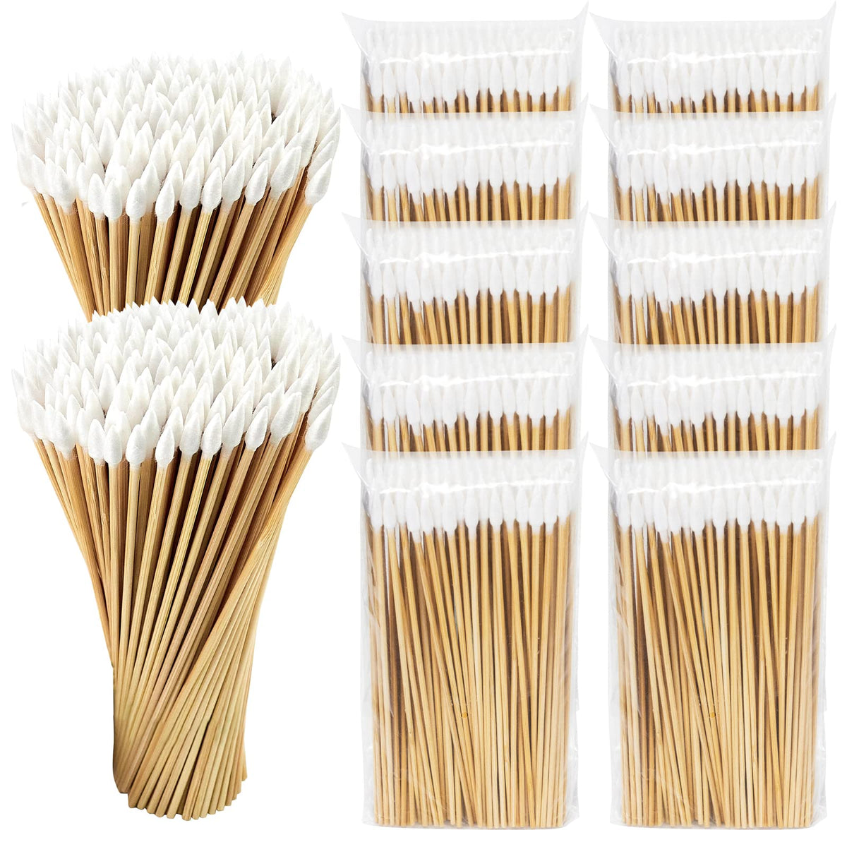 500/1000 Count 6'' Long Round/Pointed Cotton Swabs Durable Stem