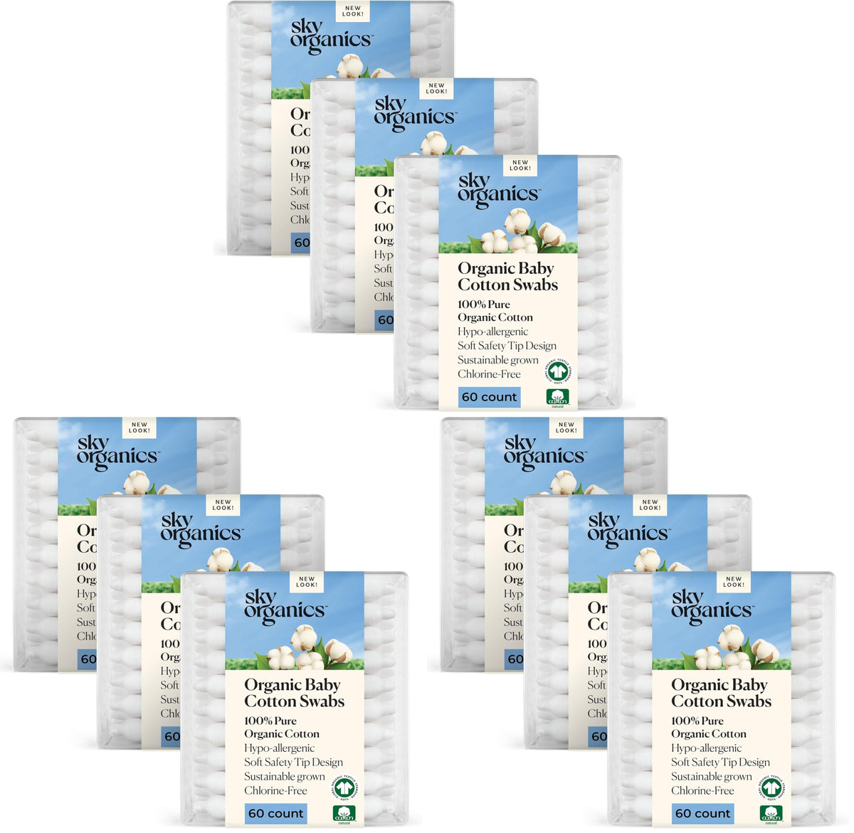 Sky Organics Organic Cotton Swabs 375 ct, 100% Pure, Natural, Chlorine-Free