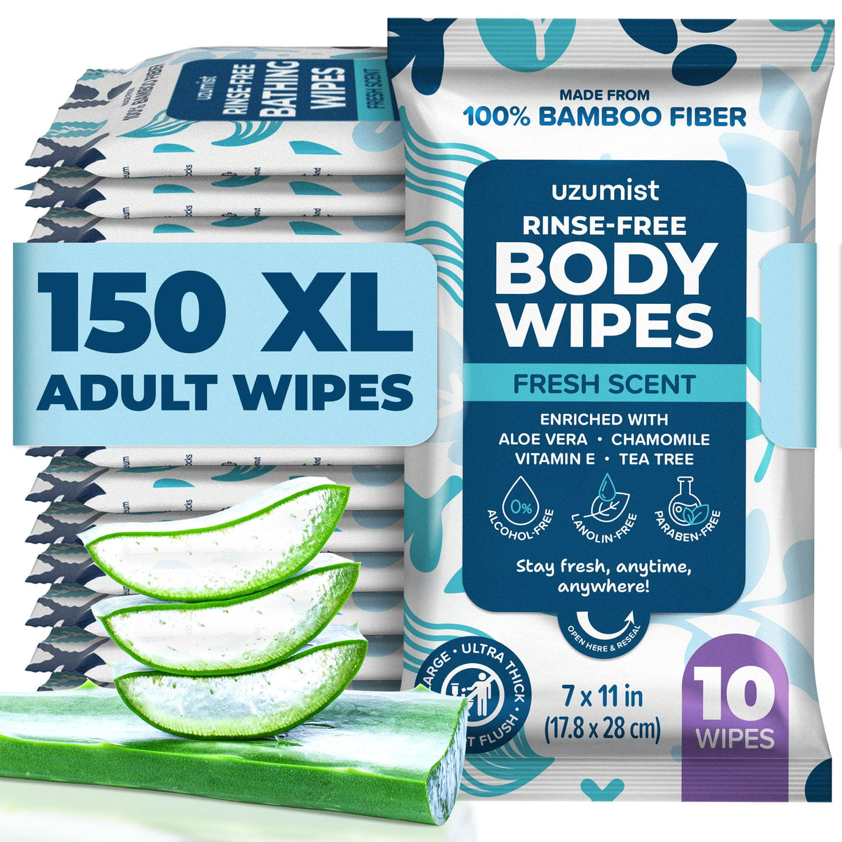 Camping Essentials - Body Wipes for Adults Bathing No Rinse - XL Wipes
