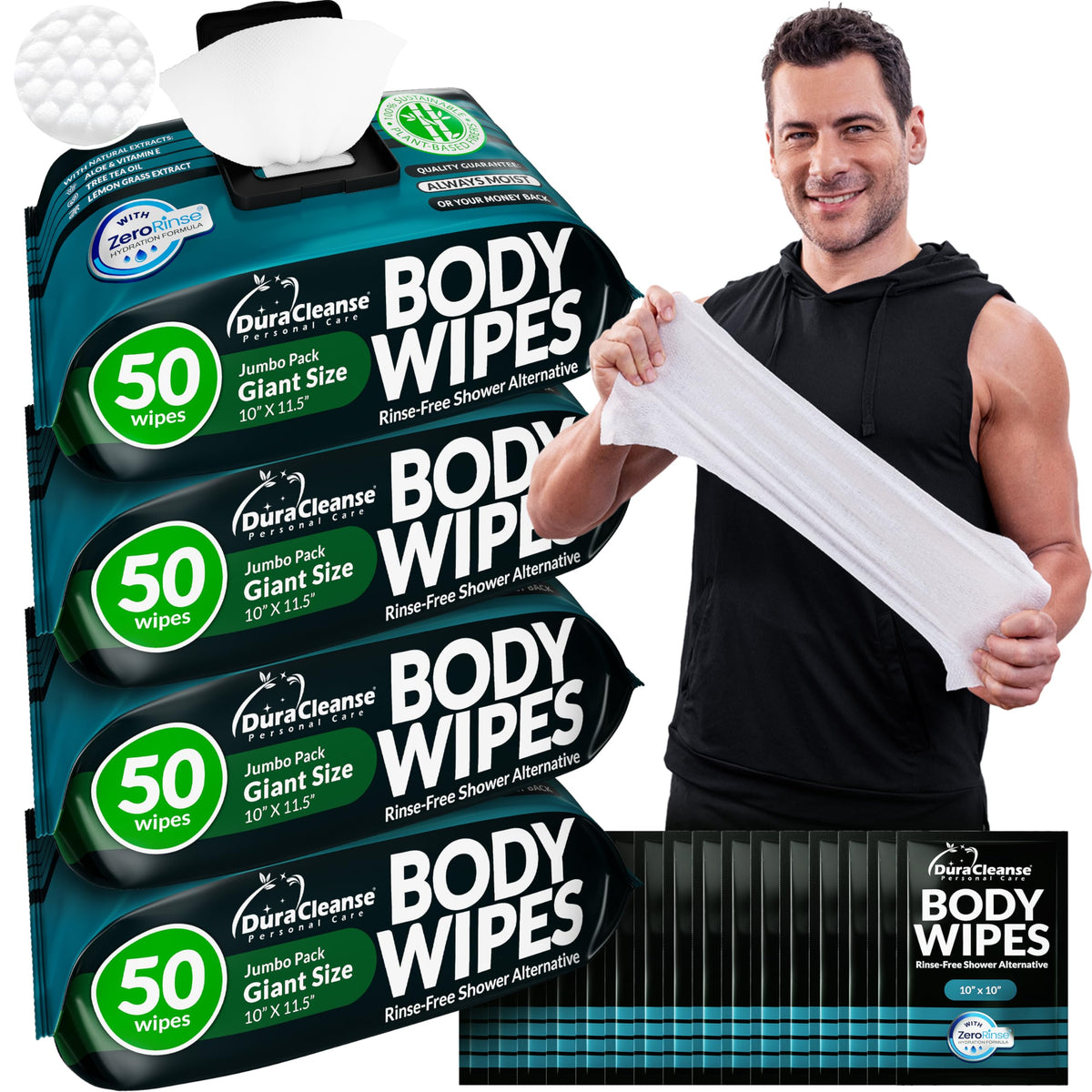 Body Wipes for Women - Gentle - No Rinse Bathing Wipes - 50 Ct + 4 Travel