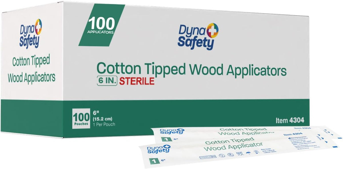 Dynarex 4304-BX Cotton Tipped Wood Applicators - 6" - Sterile