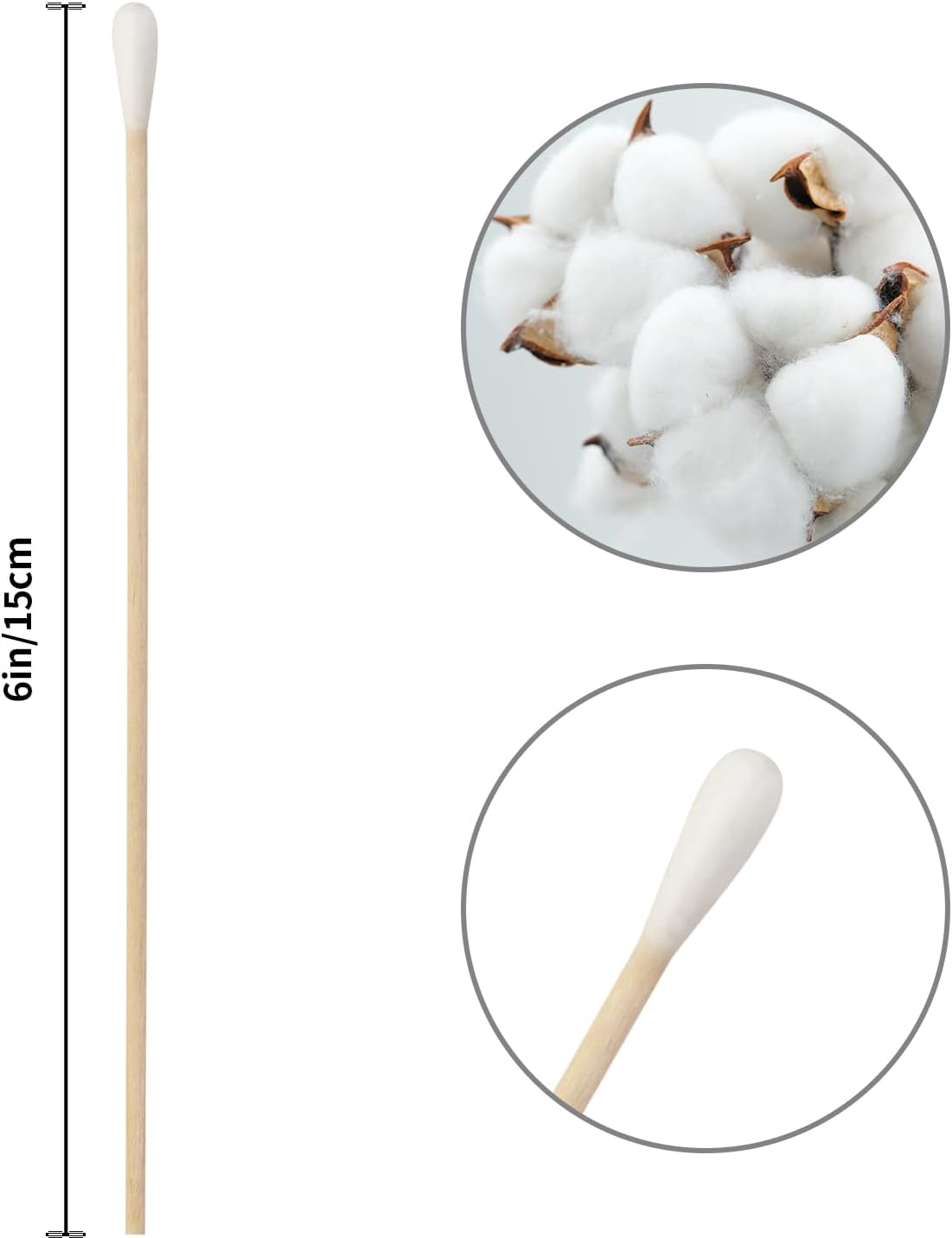 300PCS 6" Long Cotton Swabs with Wooden Sticks