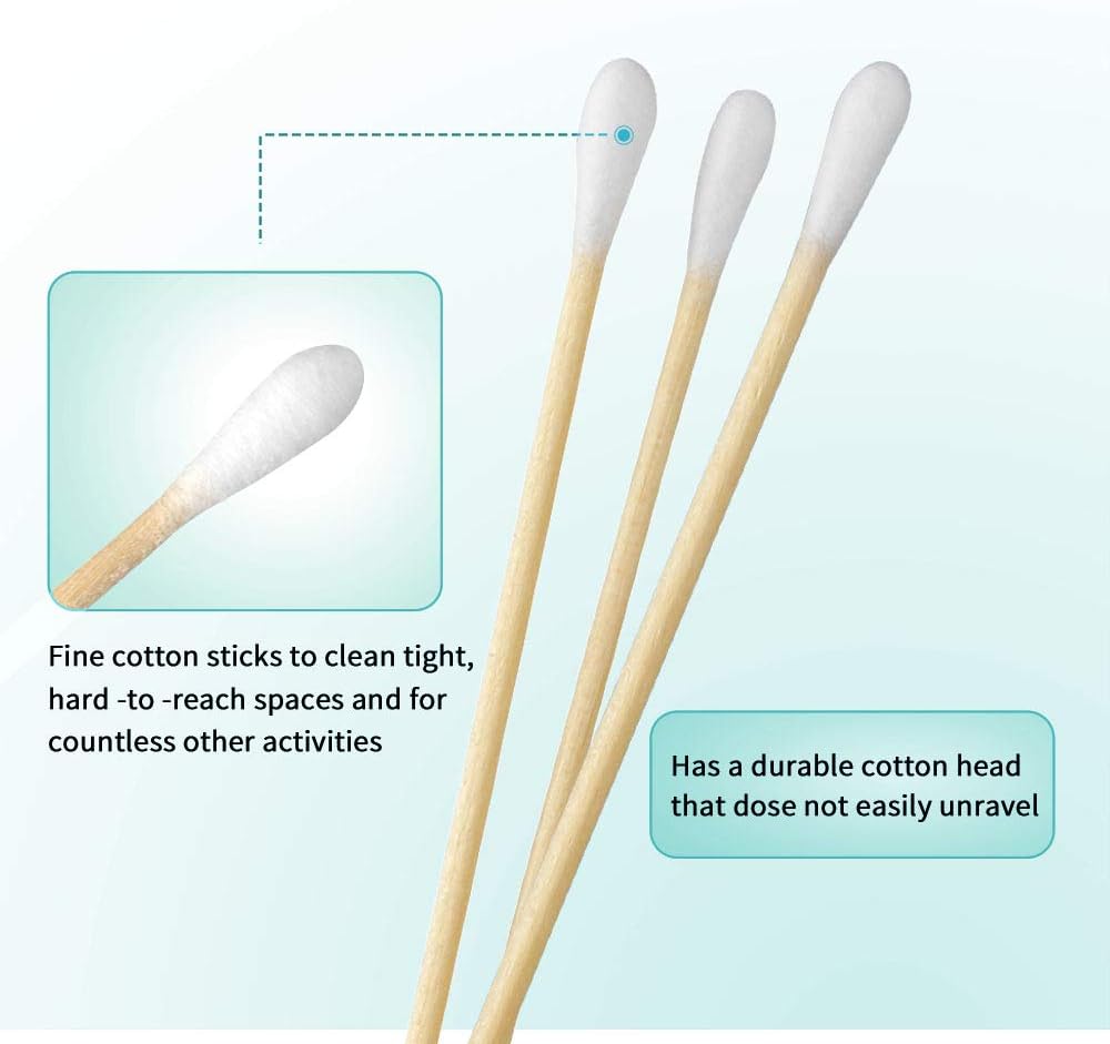 Yinghezu 200 Pcs 6 Inch Wooden Cotton Swabs for Makeup and Ear Cleaning