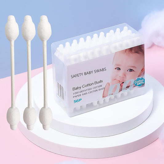 Kids Safety Cotton Swabs with Large Tips for Newborn, Babies,Infants, Kids, Children Baby Cotton Buds with Paper Stick (4 Packs 224 Pcs Total)