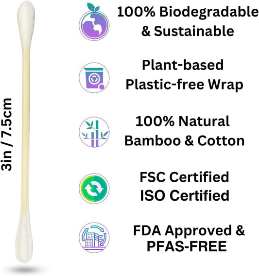 BOONBOO Organic Bamboo Cotton Swabs, PFAS-Free, 600 Count