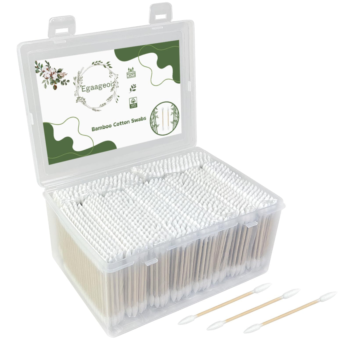 Egaageoi Bamboo Cotton Swabs 1000 Count, Organic Buds for Ear Cleaning