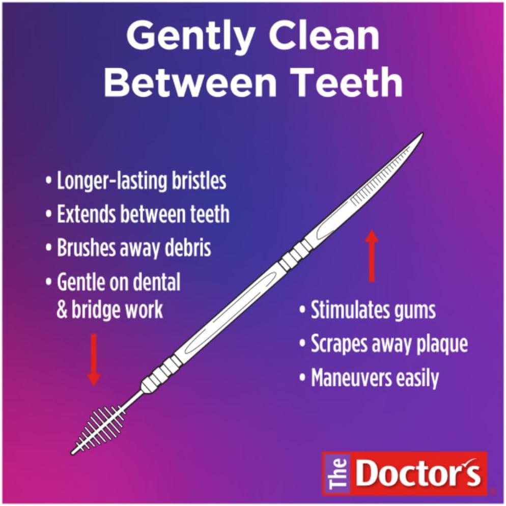 The Doctor's BrushPicks Interdental Toothpicks, Soft Rubber Dental Picks for Teeth Cleaning, Plaque Removal, Gum Care, Easy Grip Handle, 120 Count (Pack of 6)