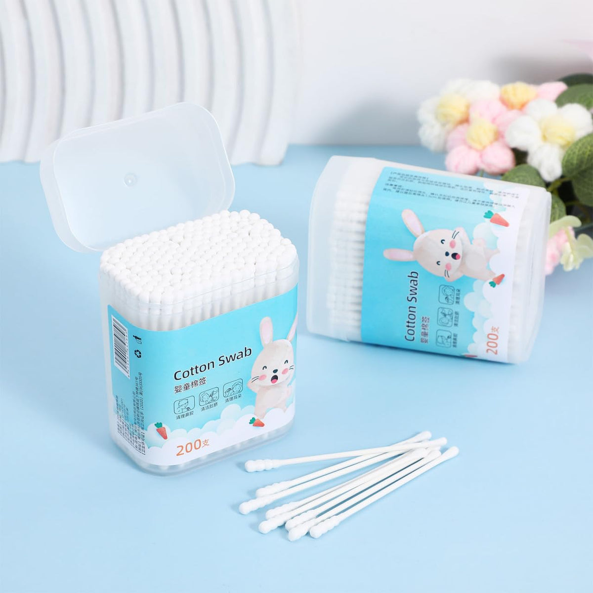 Kisangel Baby Cotton Swabs 400 Pcs Double-Ended Round Spiral Head Cotton Baby Swab for Ear Nose Cleaning Gentle Care Finger Toe and Eye Area Cleaning 2 Boxes