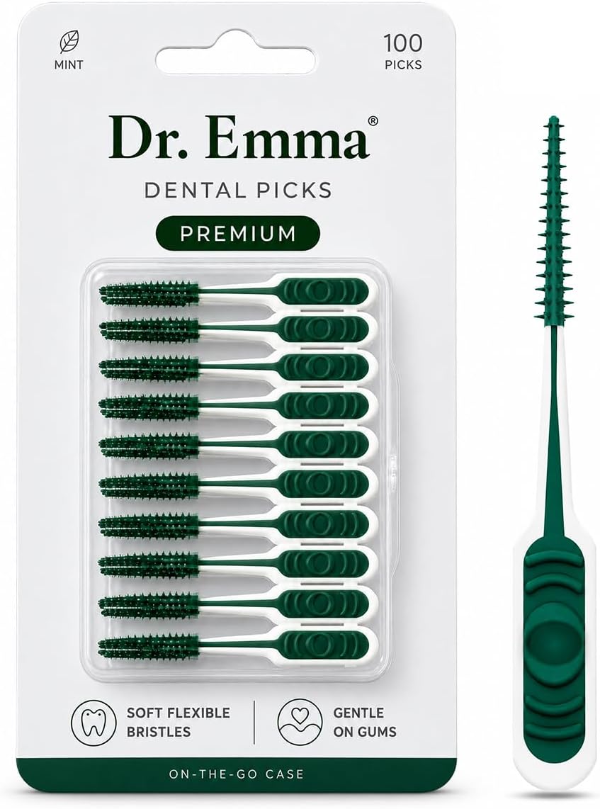 Dr. Emma Soft Rubberized Dental Picks Mint Brush Picks, 100 Count (1 Packs, Mint)