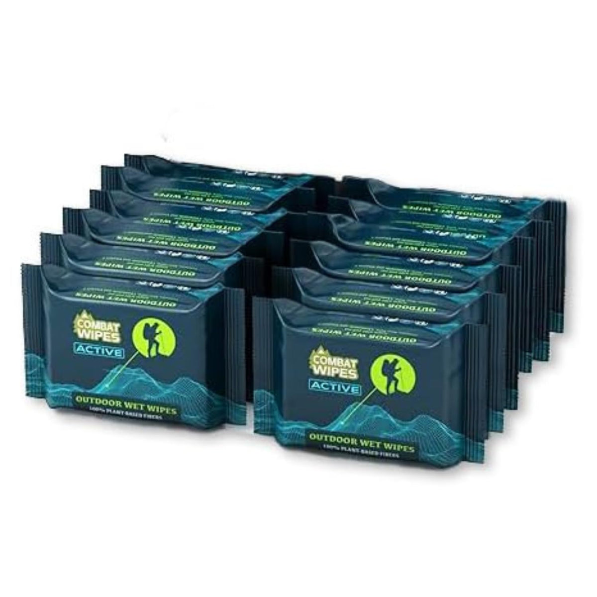 Combat Wipes ACTIVE Outdoor 2-Pack Wet Wipes - Extra Thick Camping Gear, Biodegradable, Body & Hand Cleansing/Refreshing Cloths for Backpacking & Gym w/Natural Aloe & Vitamin E, 50 Ct (25x2 pack)