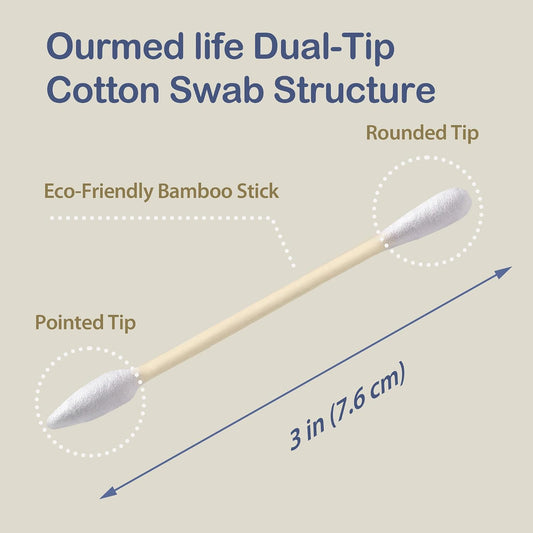 Ourmed Life Cotton Swabs, Bamboo Double-Tipped Cotton Buds, 500 Count