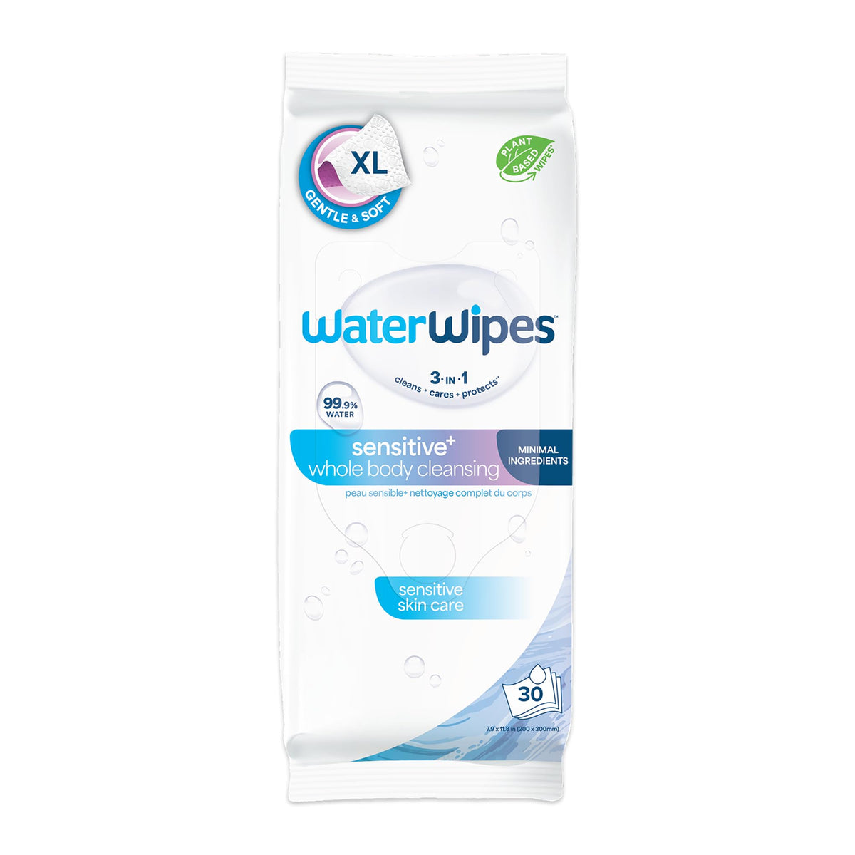 WaterWipes Sensitive Whole Body Cleansing Wipes, 99.9% Purified Water, XL Textured Wipes, Incontinence Care, Fragrance Free, 180 Count