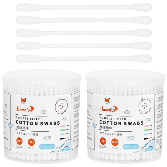 Cotton Swabs Spiral Slim - 400 Count Organic Cotton Buds Double Side Tightly Wrapped Cotton Tips Paper Stick Soft Gentle Lint-Free Cruelty-Free, Round & Spiral (White)