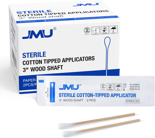 JMU Sterile Cotton Tipped Applicators 3", 200 Count Sterile Cotton Swabs