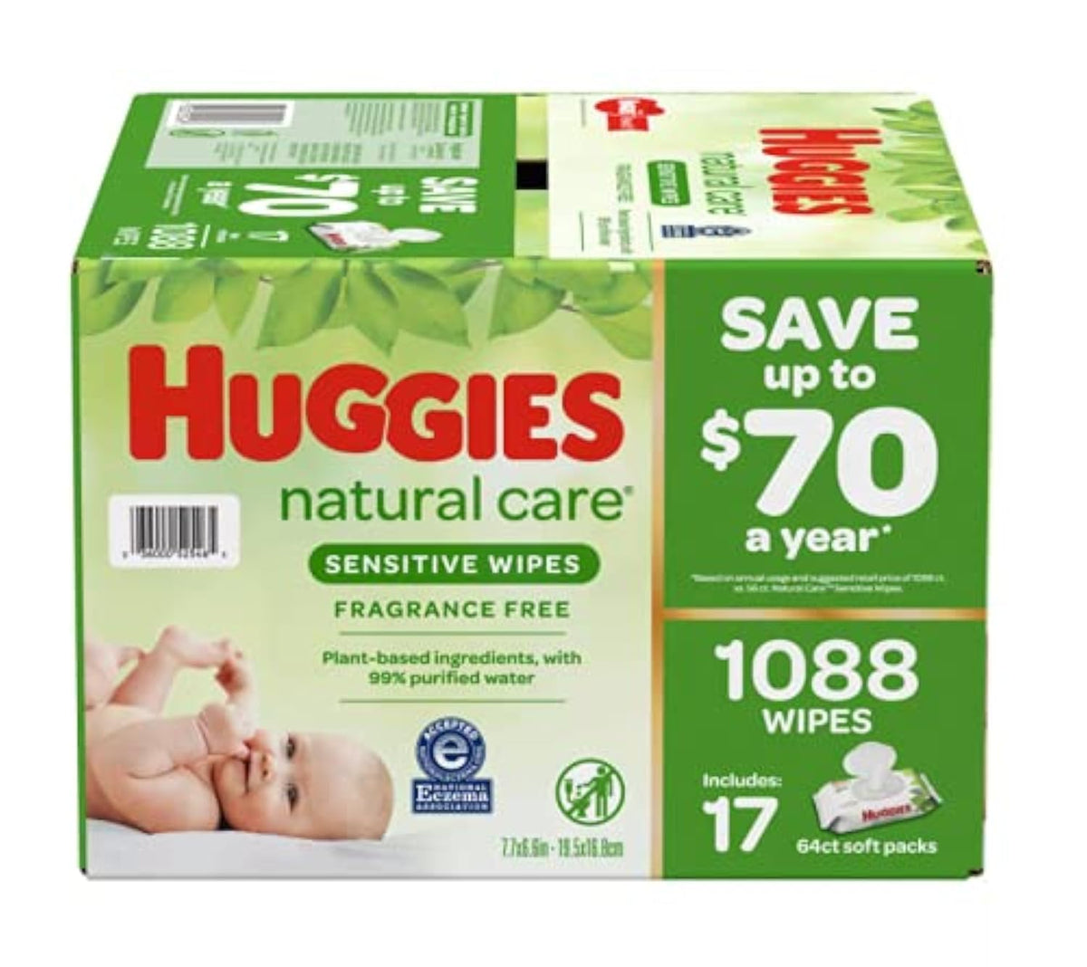 Huggies Natural Care Sensitive Baby Wipes, Unscented, 10 Packs, 560 Wipes