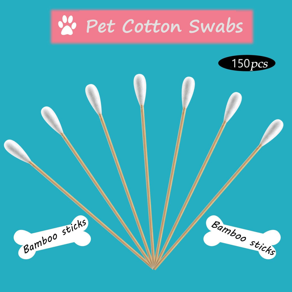 150pcs Large Cotton Swabs,6 Inch Long Large Cotton Buds with Bamboo Handle for Dogs, Specifically Designed for Dogs,Professional Big Cotton Swabs，Dogs Ears Large Cotton Swabs