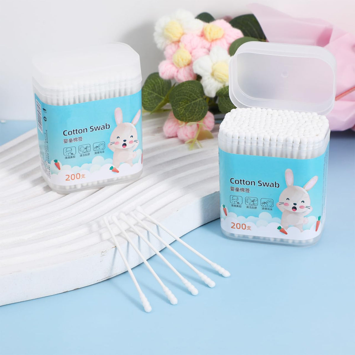 Kisangel Baby Cotton Swabs 400 Pcs Double-Ended Round Spiral Head Cotton Baby Swab for Ear Nose Cleaning Gentle Care Finger Toe and Eye Area Cleaning 2 Boxes
