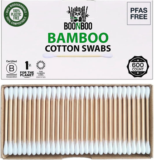BOONBOO Organic Bamboo Cotton Swabs, PFAS-Free, 600 Count