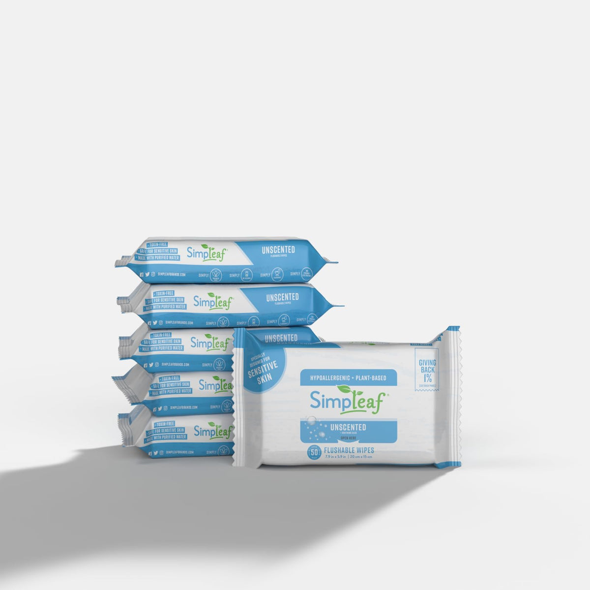Simpleaf Flushable Wet Wipes Unscented | Plastic Free, Paraben & Alcohol Free | Hypoallergenic & Safe for Sensitive Skin | Soothing Aloe Formula | Adult Toilet Wipes (3 x 50 Counts Pack) 150 Counts