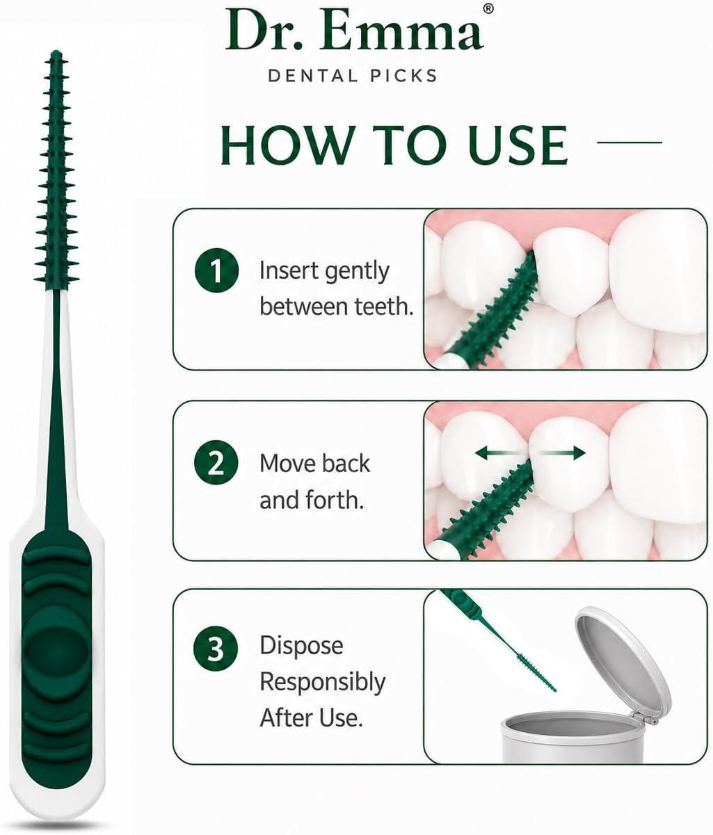 Dr. Emma Soft Rubberized Dental Picks Mint Brush Picks, 100 Count (1 Packs, Mint)