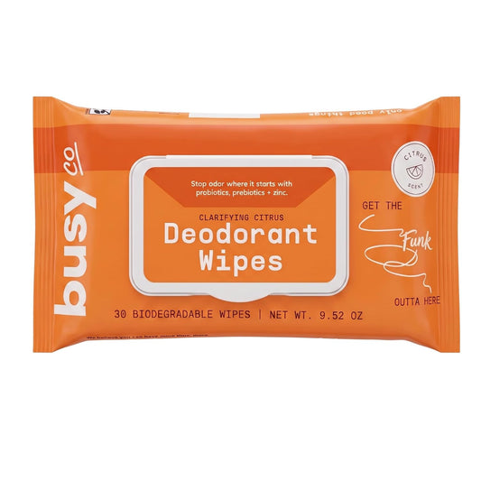 BusyCo Deodorant Wipes, Aluminum free, Refresh Citrus, 30 Count